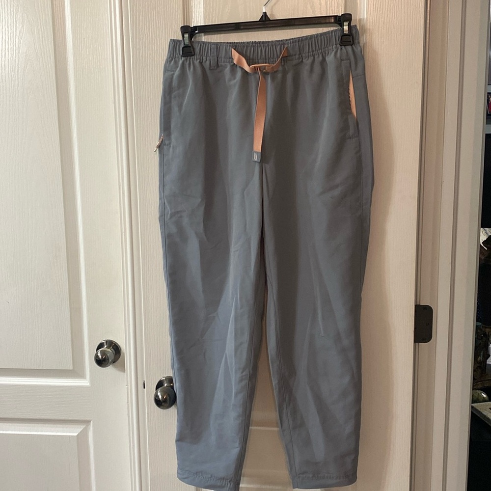 Fabletics Gray Track Pants with Orange Accents